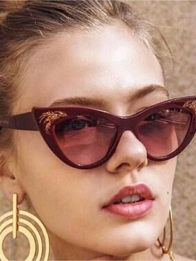 Zac Posen Burgundy Cat-Eye Sunglasses with Gold Temple Detail